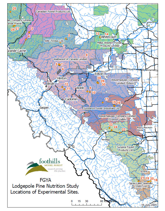 map of sites for the lodgepole pine nutrition study